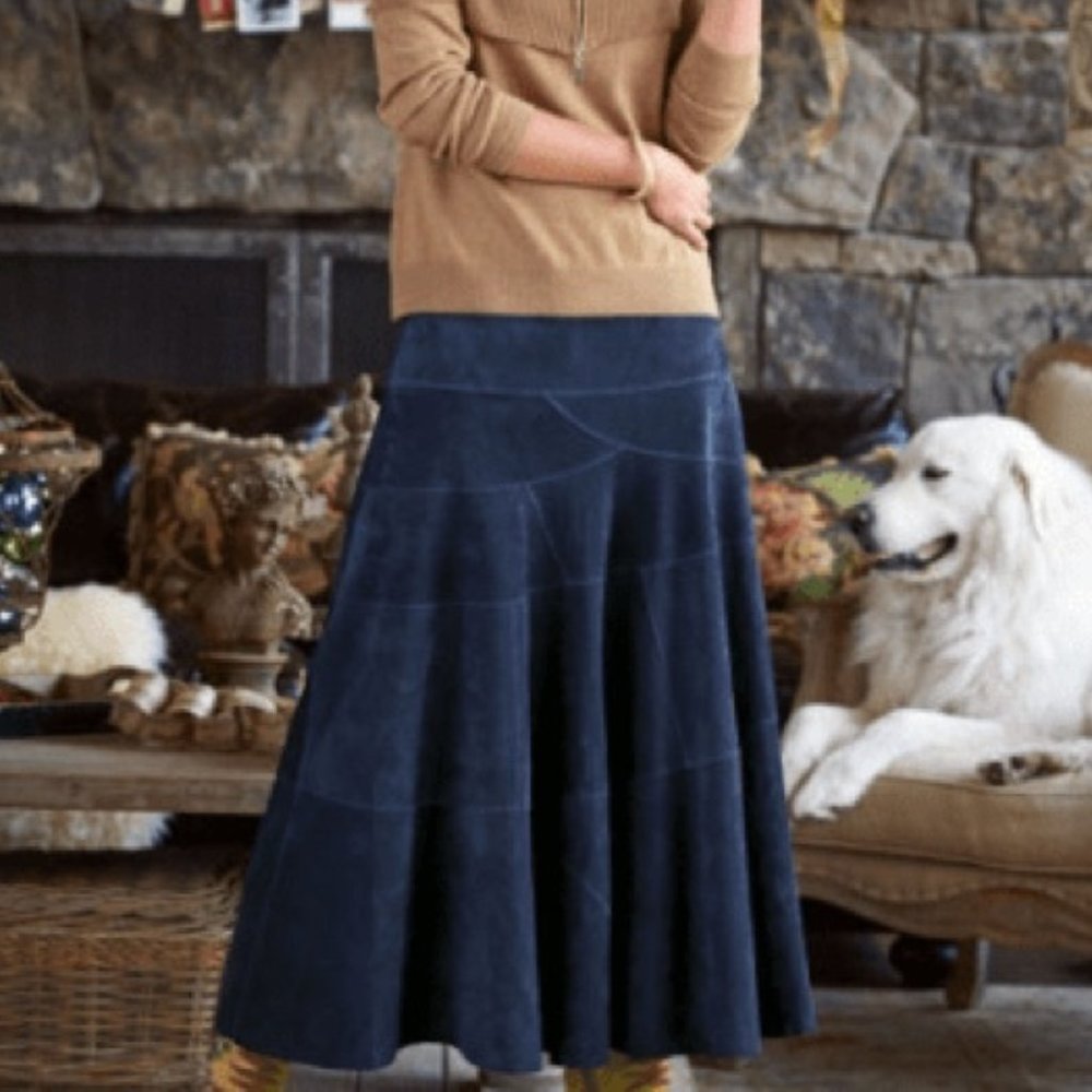 Soft Surroundings Leather Suede Navy Blue Skirt